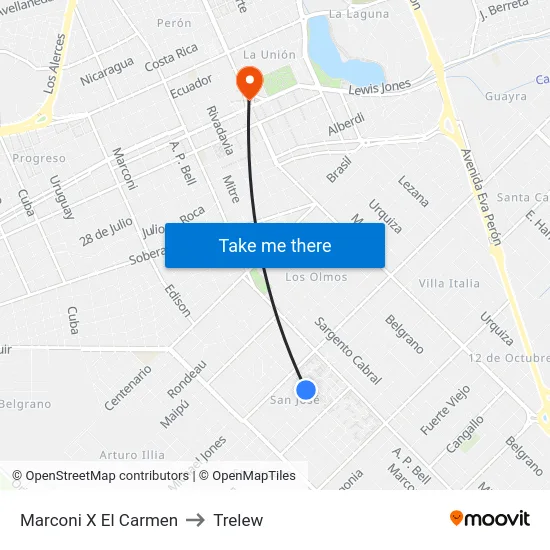 Marconi X El Carmen to Trelew map