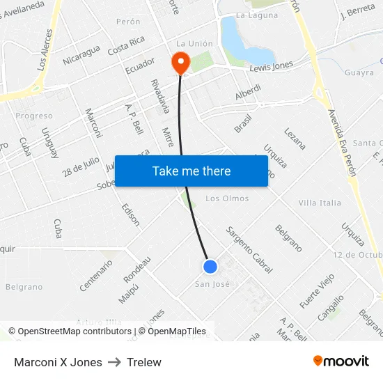Marconi X Jones to Trelew map