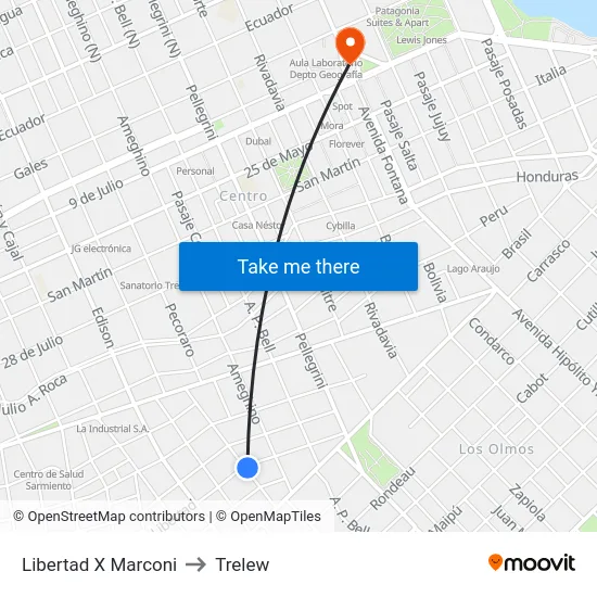 Libertad X Marconi to Trelew map