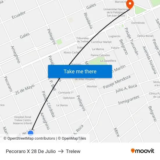 Pecoraro X 28 De Julio to Trelew map