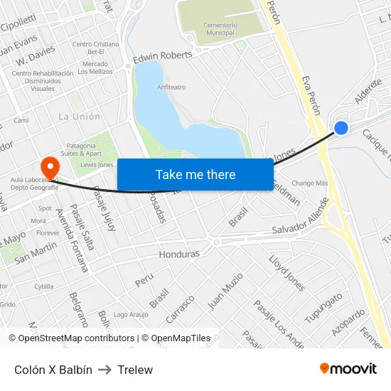Colón X Balbín to Trelew map