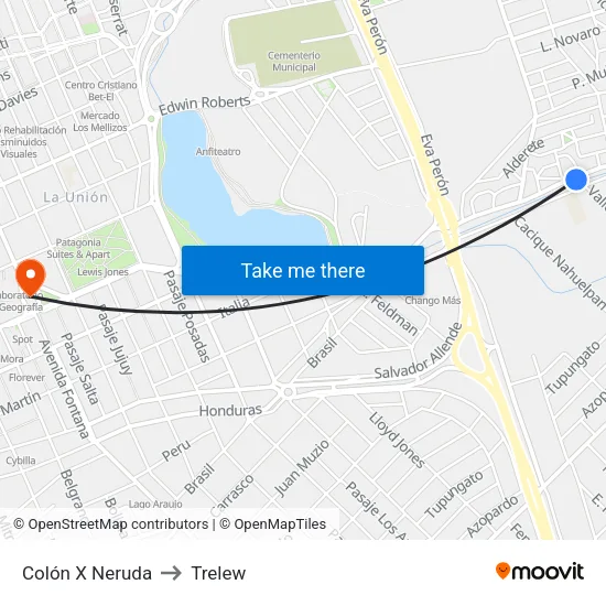 Colón X Neruda to Trelew map