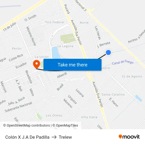 Colón X J.A De Padilla to Trelew map