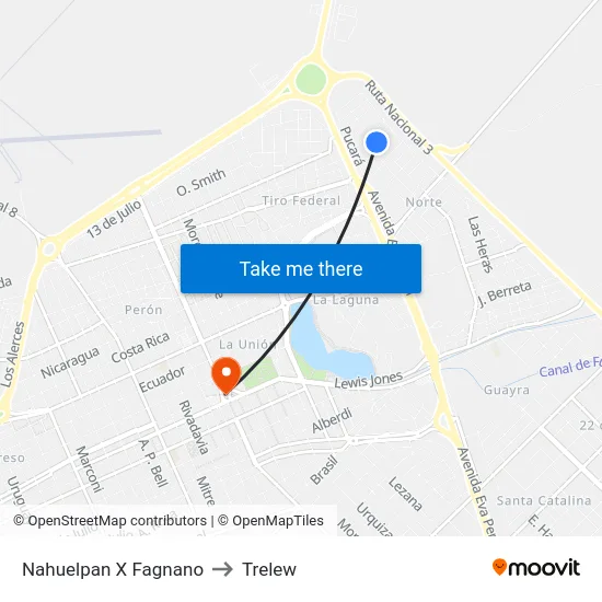Nahuelpan X Fagnano to Trelew map