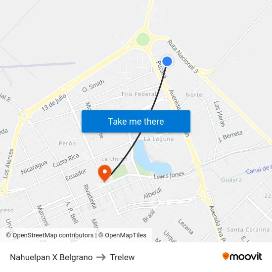 Nahuelpan X Belgrano to Trelew map