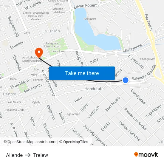 Allende to Trelew map