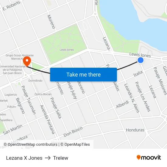 Lezana X Jones to Trelew map