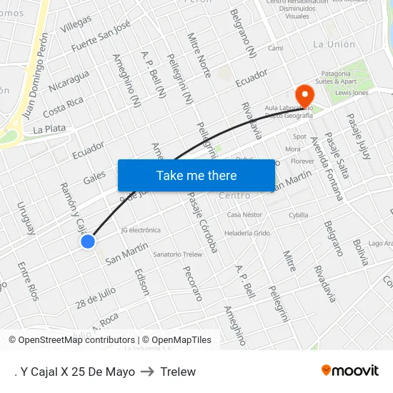 . Y Cajal X 25 De Mayo to Trelew map