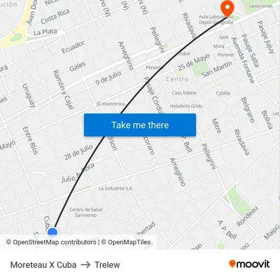 Moreteau X Cuba to Trelew map