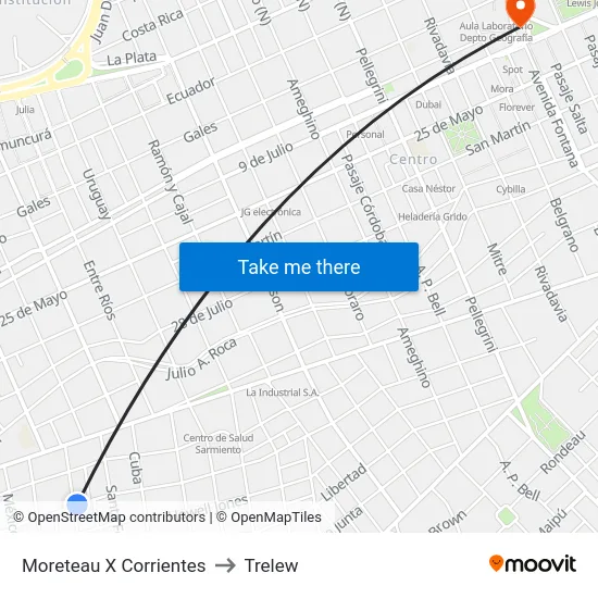 Moreteau X Corrientes to Trelew map