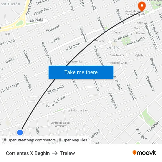 Corrientes X Beghin to Trelew map
