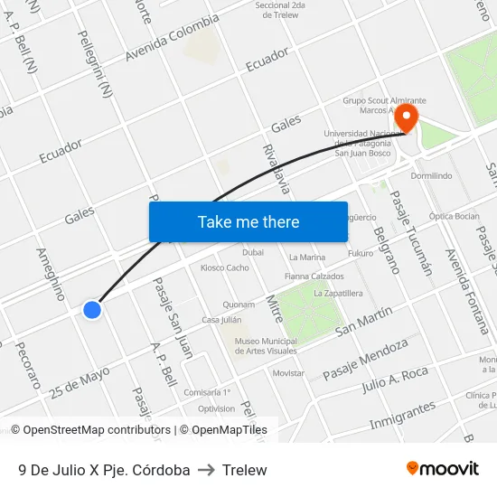 9 De Julio X Pje. Córdoba to Trelew map