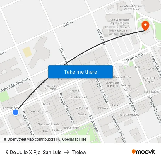 9 De Julio X Pje. San Luis to Trelew map