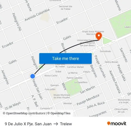 9 De Julio X Pje. San Juan to Trelew map