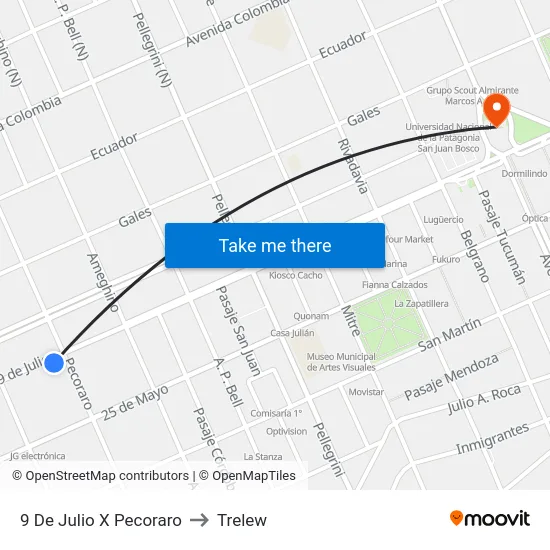 9 De Julio X Pecoraro to Trelew map