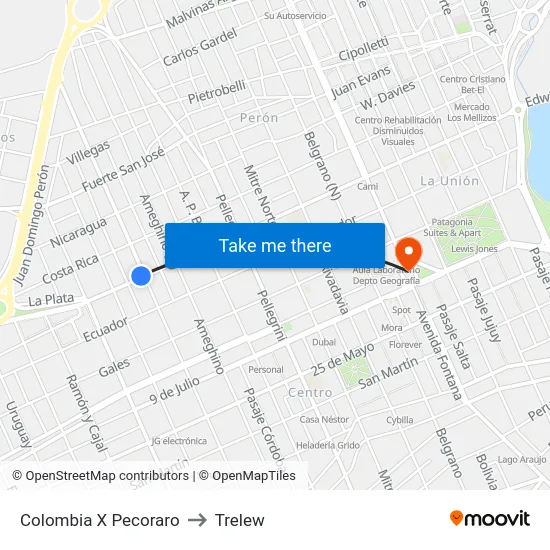Colombia X Pecoraro to Trelew map