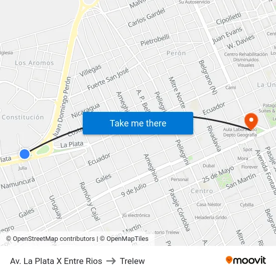 Av. La Plata X Entre Rios to Trelew map