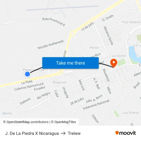 J. De La Piedra X Nicaragua to Trelew map