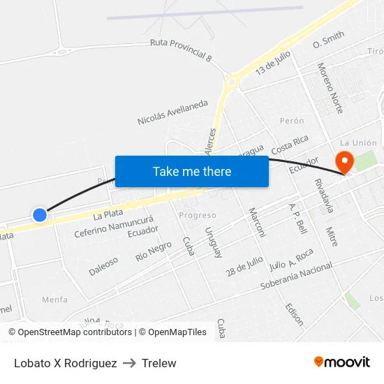 Lobato X Rodriguez to Trelew map