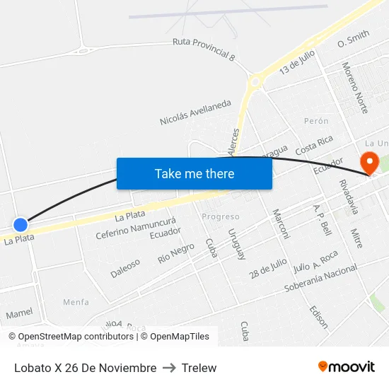 Lobato X 26 De Noviembre to Trelew map