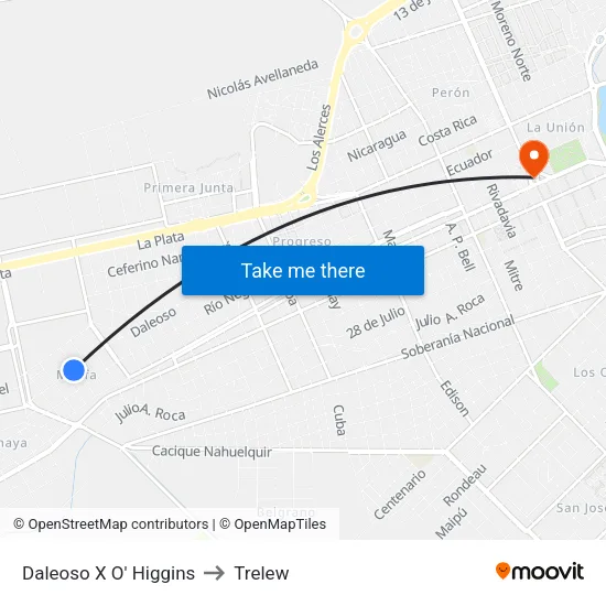 Daleoso X O' Higgins to Trelew map