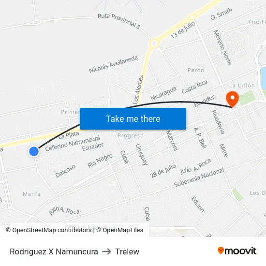 Rodriguez X Namuncura to Trelew map