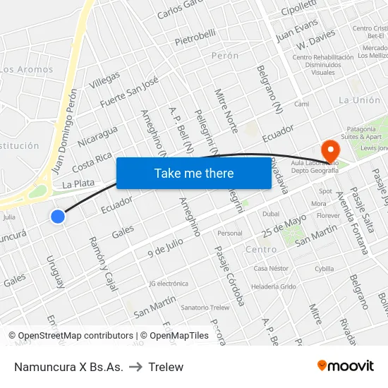 Namuncura X Bs.As. to Trelew map