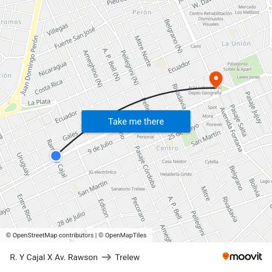 R. Y Cajal X Av. Rawson to Trelew map