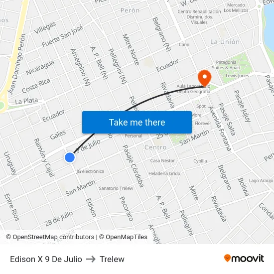 Edison X 9 De Julio to Trelew map