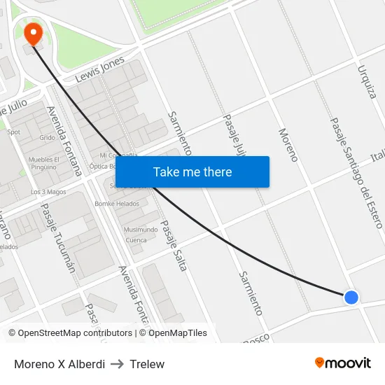 Moreno X Alberdi to Trelew map