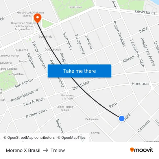 Moreno X Brasil to Trelew map