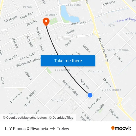 L. Y Planes X Rivadavia to Trelew map