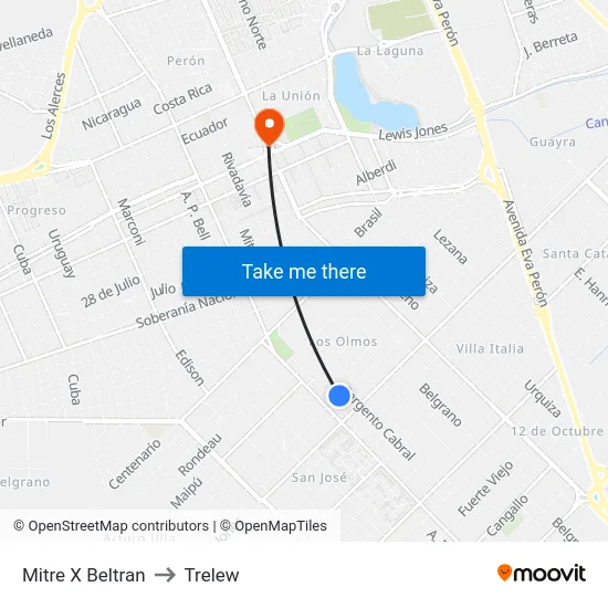 Mitre X Beltran to Trelew map