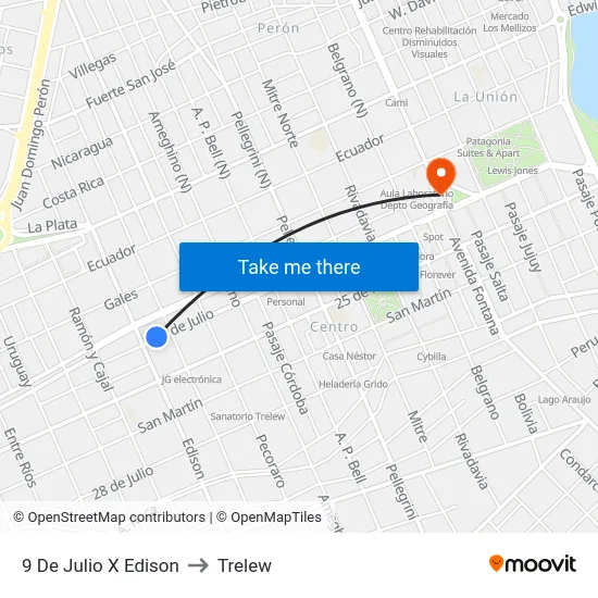 9 De Julio X Edison to Trelew map