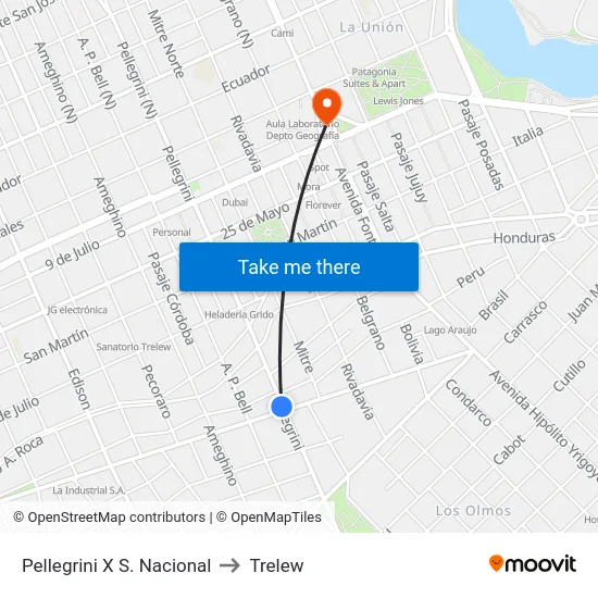 Pellegrini X S. Nacional to Trelew map