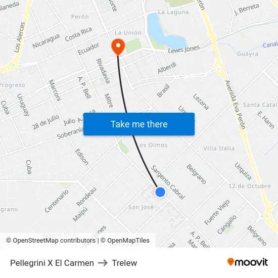 Pellegrini X El Carmen to Trelew map