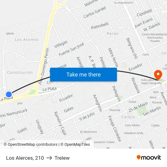 Los Alerces, 210 to Trelew map