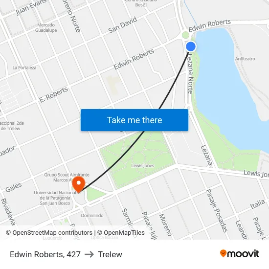 Edwin Roberts, 427 to Trelew map