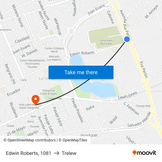 Edwin Roberts, 1081 to Trelew map