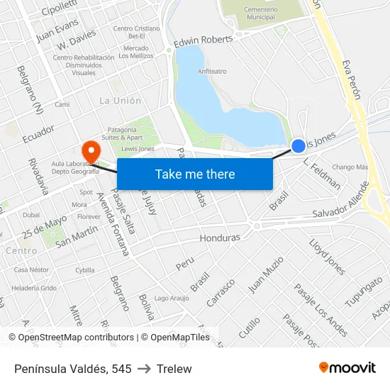 Península Valdés, 545 to Trelew map