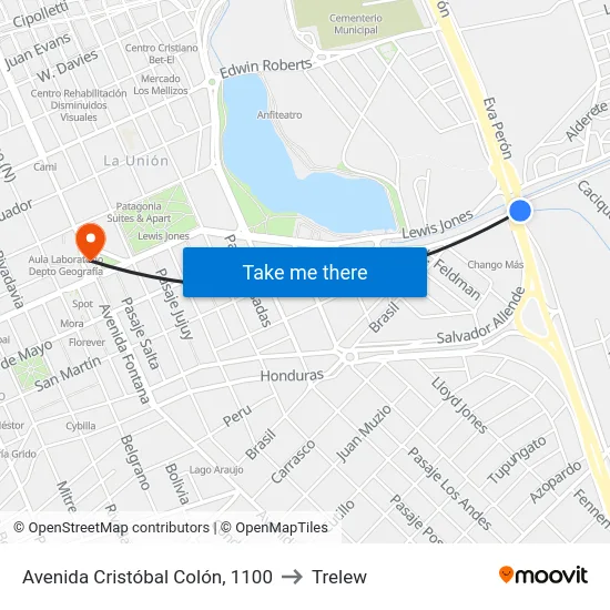 Avenida Cristóbal Colón, 1100 to Trelew map