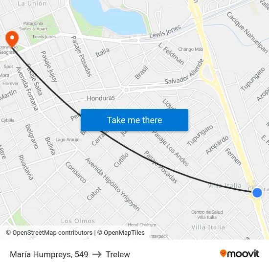 María Humpreys, 549 to Trelew map