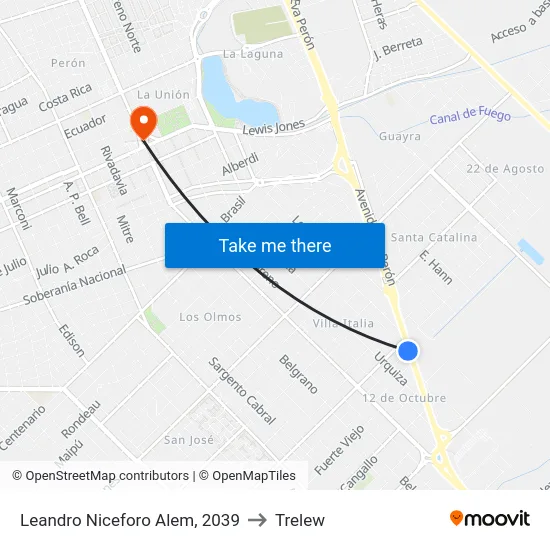 Leandro Niceforo Alem, 2039 to Trelew map