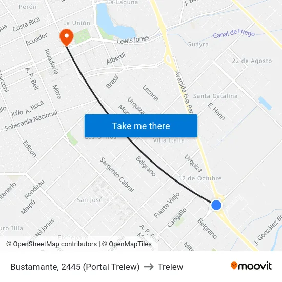 Bustamante, 2445 (Portal Trelew) to Trelew map