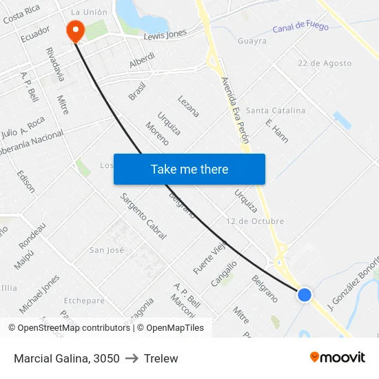 Marcial Galina, 3050 to Trelew map