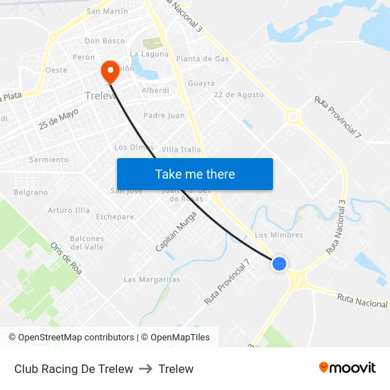 Club Racing De Trelew to Trelew map