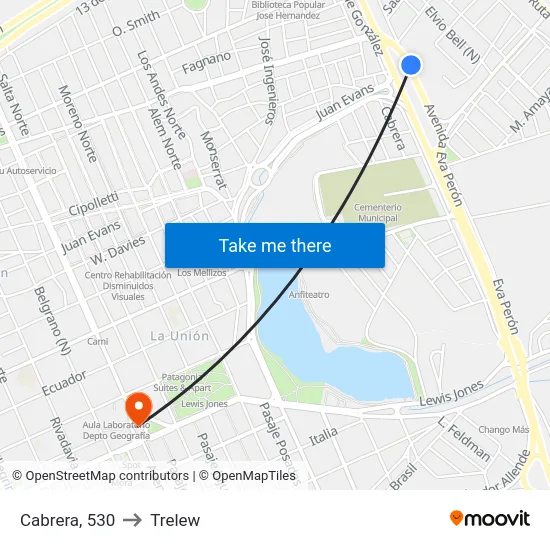 Cabrera, 530 to Trelew map