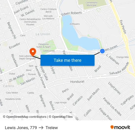 Lewis Jones, 779 to Trelew map