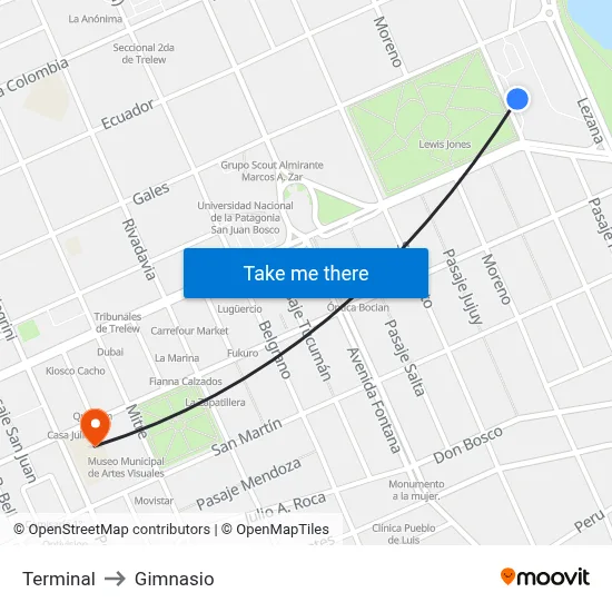 Terminal to Gimnasio map