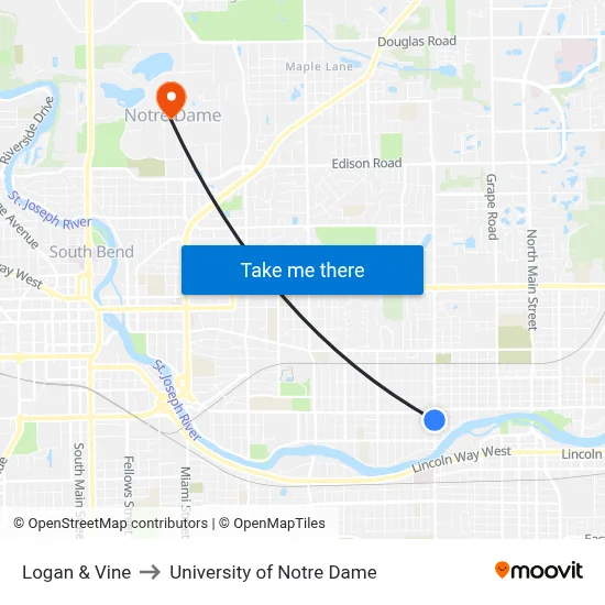 Logan & Vine to University of Notre Dame map